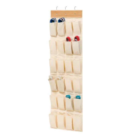 24-Pocket Bamboo Over-The-Door Shoe Organizer - Natural Material