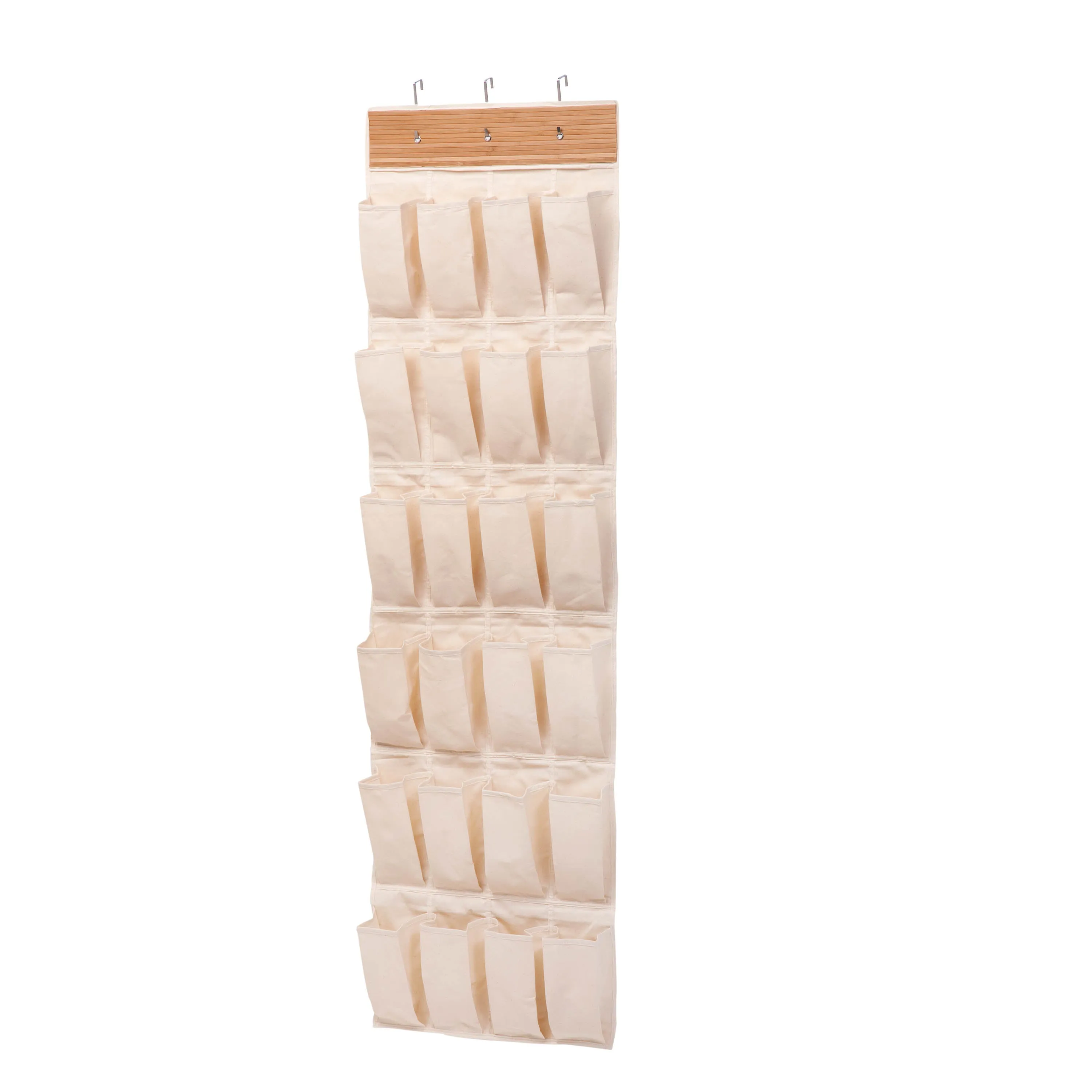 24-Pocket Bamboo Over-The-Door Shoe Organizer - Natural Material