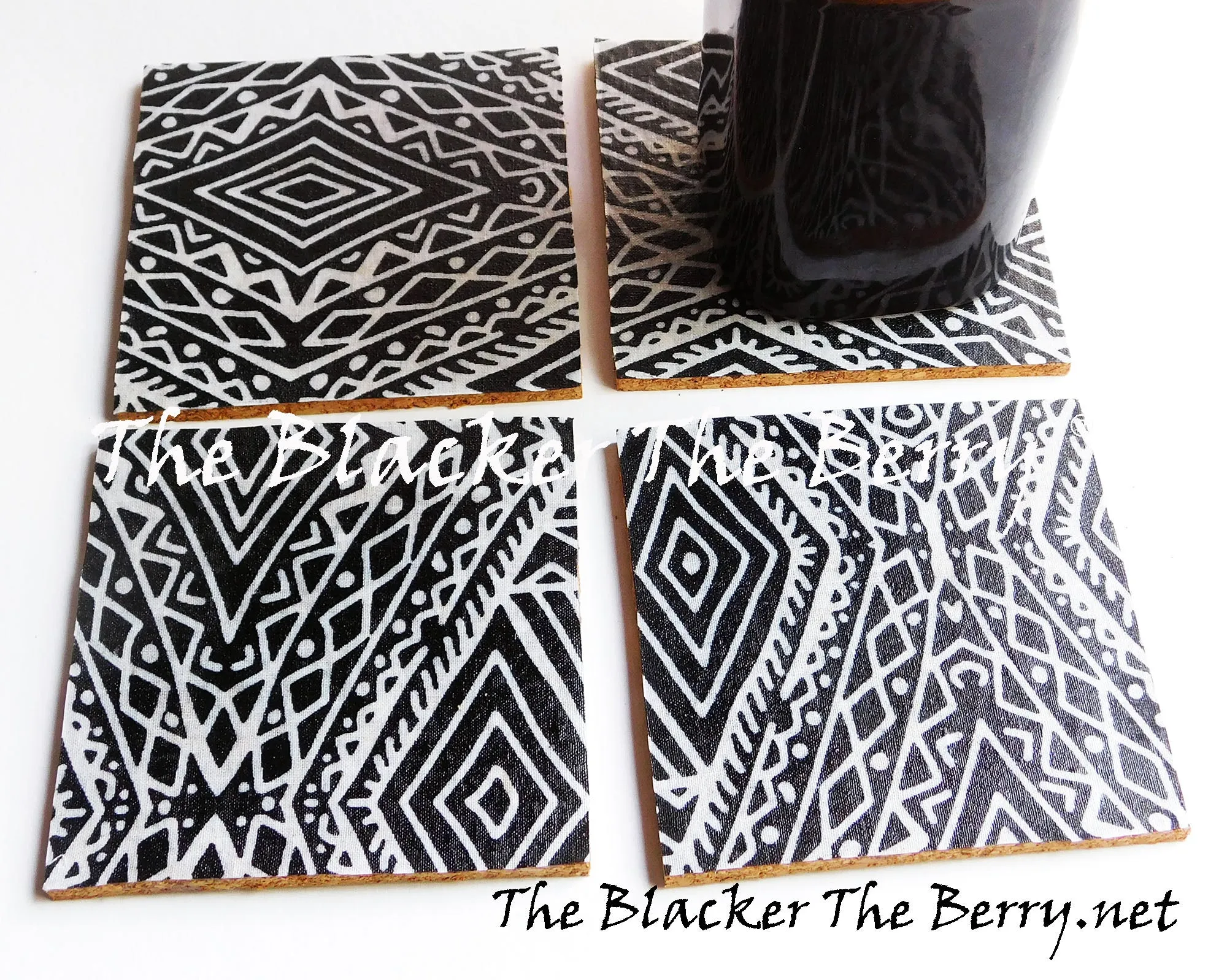 African Kente Coasters Black White Home Decor Kitchen Blacker Berry