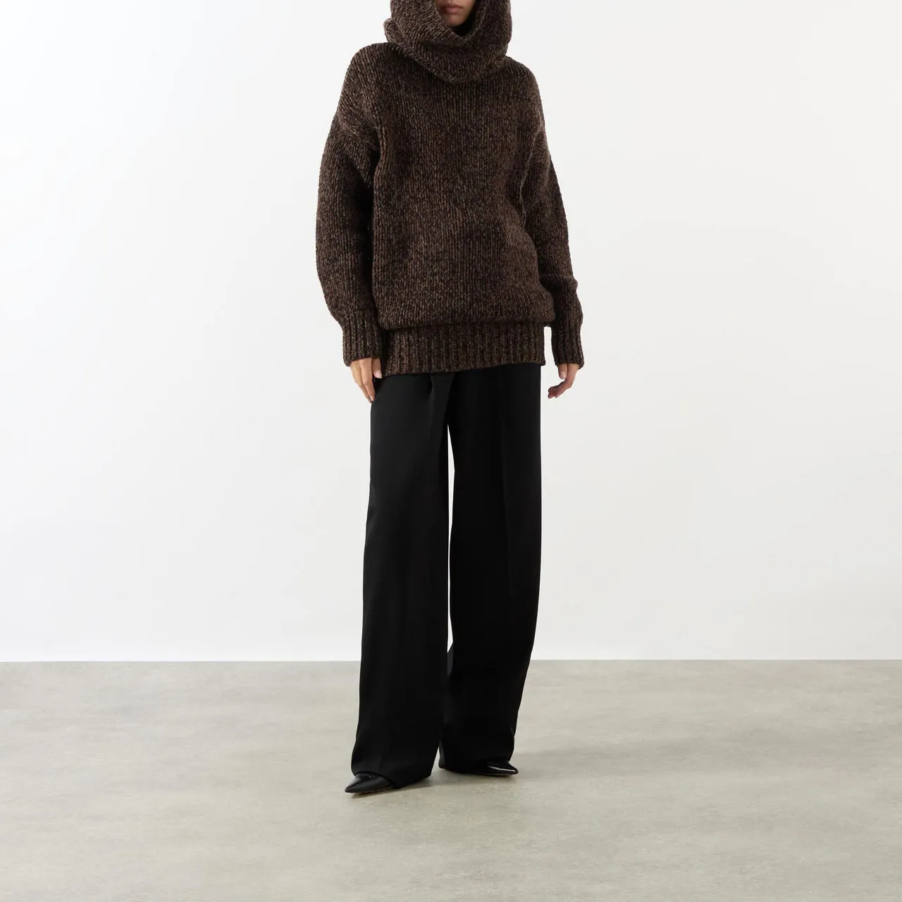 Brown Hooded Chunky Knit Sweater by ALEXANDER MCQUEEN