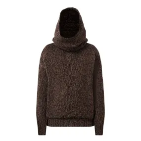 Brown Hooded Chunky Knit Sweater by ALEXANDER MCQUEEN