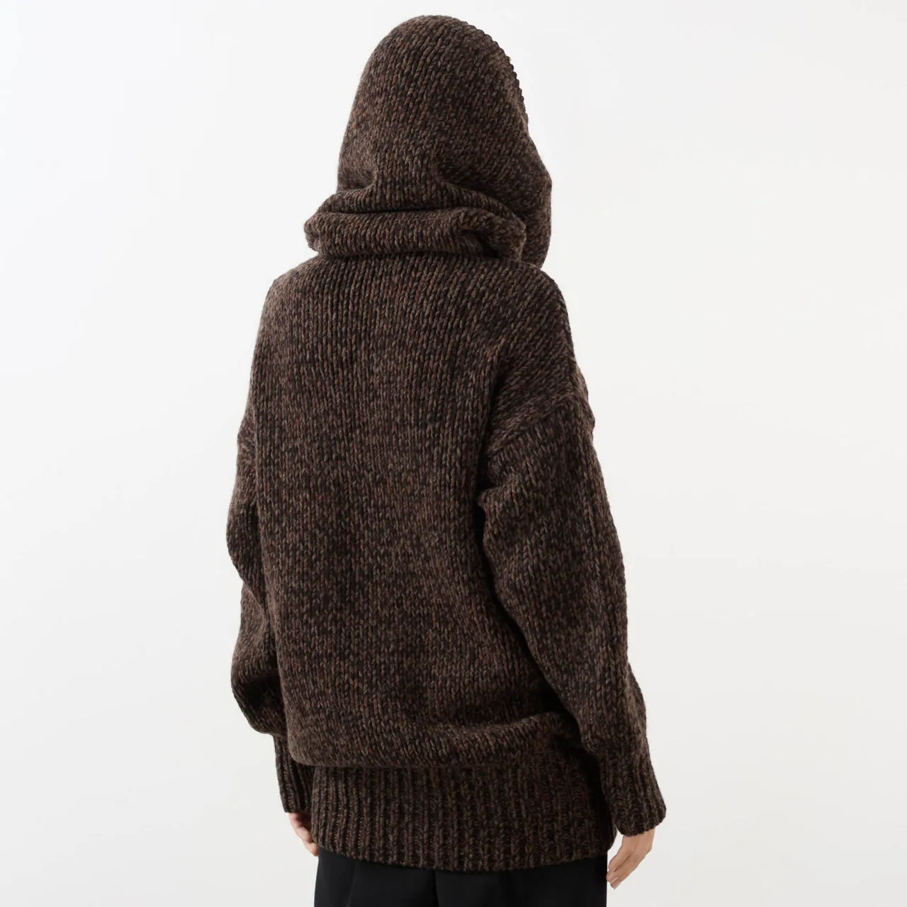 Brown Hooded Chunky Knit Sweater by ALEXANDER MCQUEEN