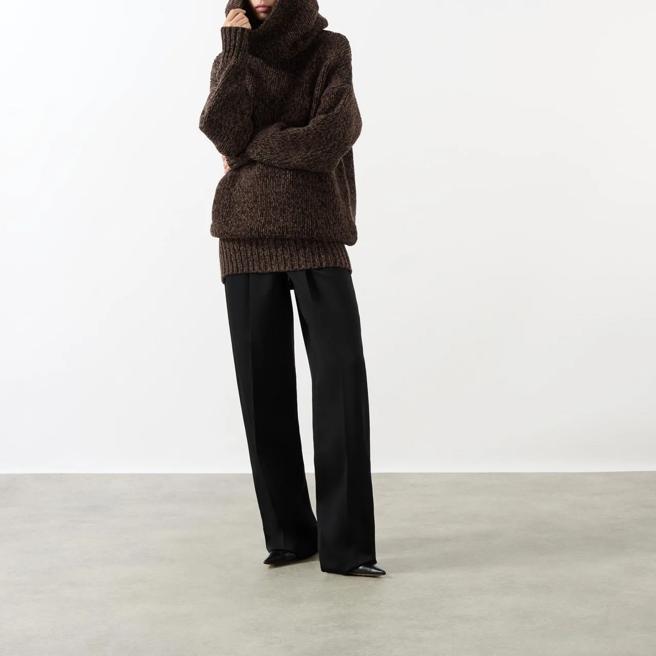 Brown Hooded Chunky Knit Sweater by ALEXANDER MCQUEEN