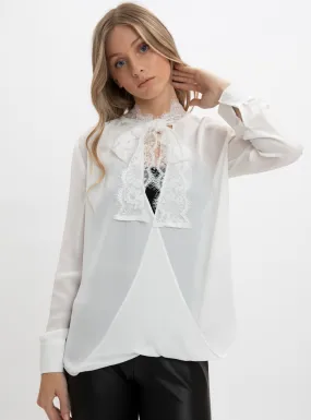 AMELIA Long Sleeve Blouse Lace Bow  |  AMELIA Blouse Longues Sleeves Noeud Dentelle