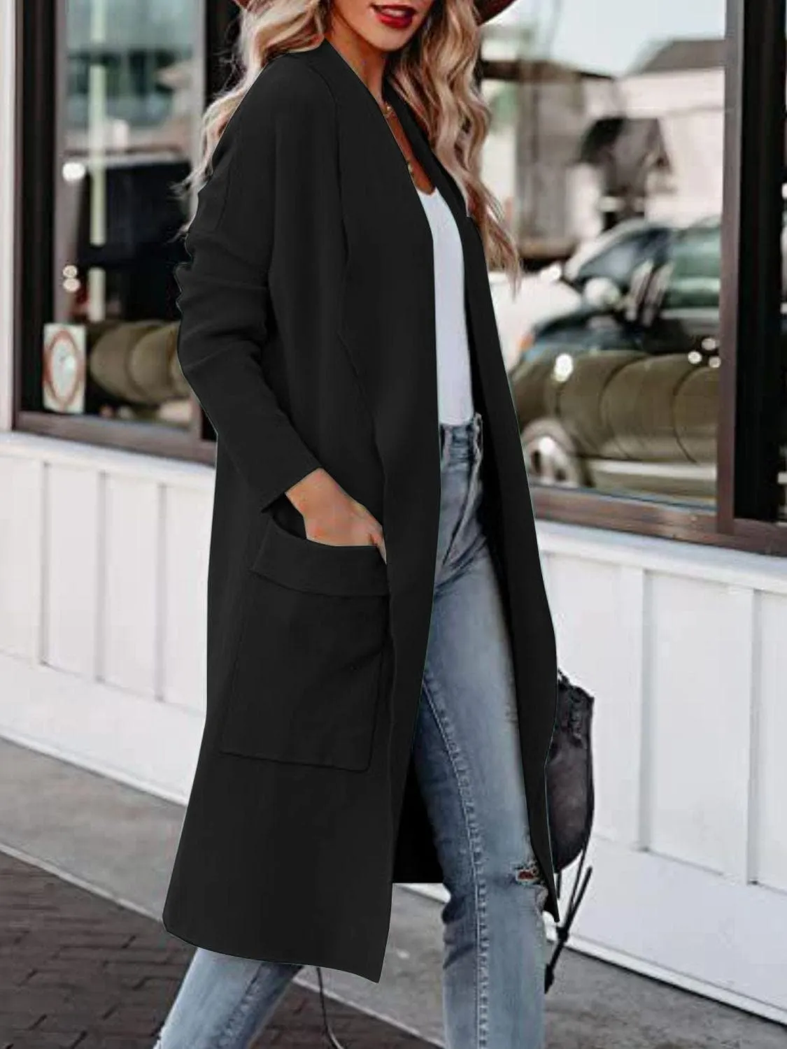 Angie Open Front Dropped Shoulder Coat