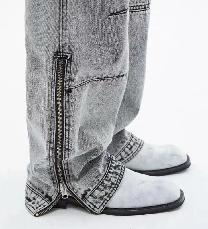 Baggy Denim Jeans Men's Hip Hop Retro Washed Zipper Pants Leisurewear Trousers Hip Hop Streetwear Bottoms.