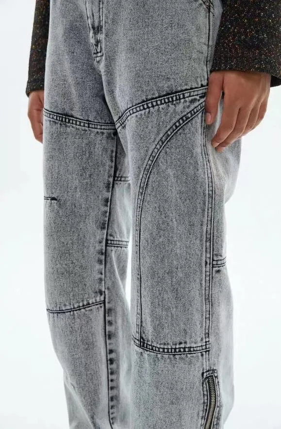 Baggy Denim Jeans Men's Hip Hop Retro Washed Zipper Pants Leisurewear Trousers Hip Hop Streetwear Bottoms.