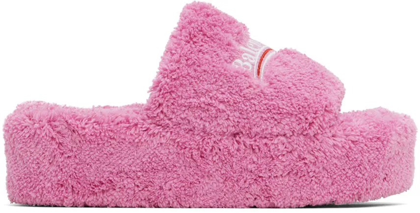 Pink Furry Platform Sandals by Balenciaga