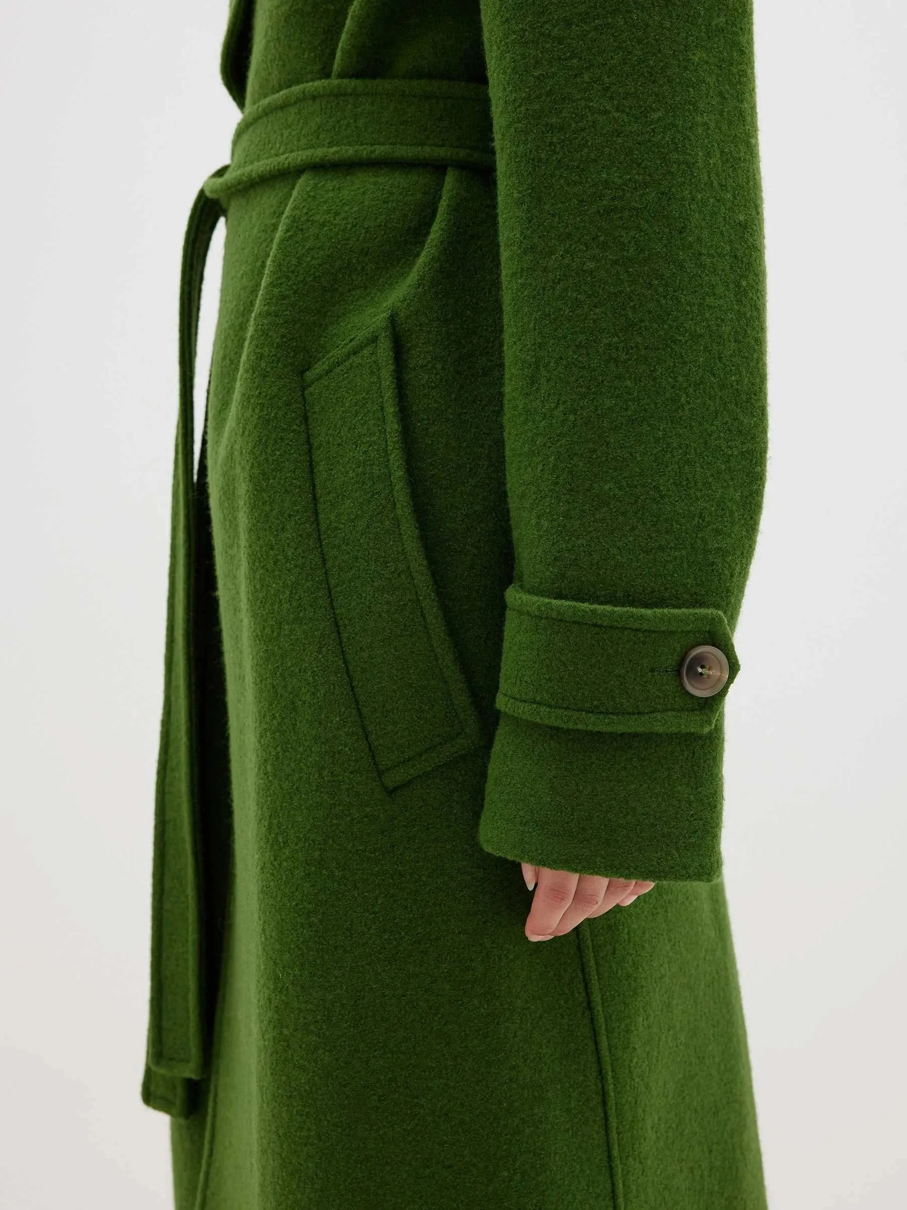 Bassike Boucle Wool Coat Military - Shop Now