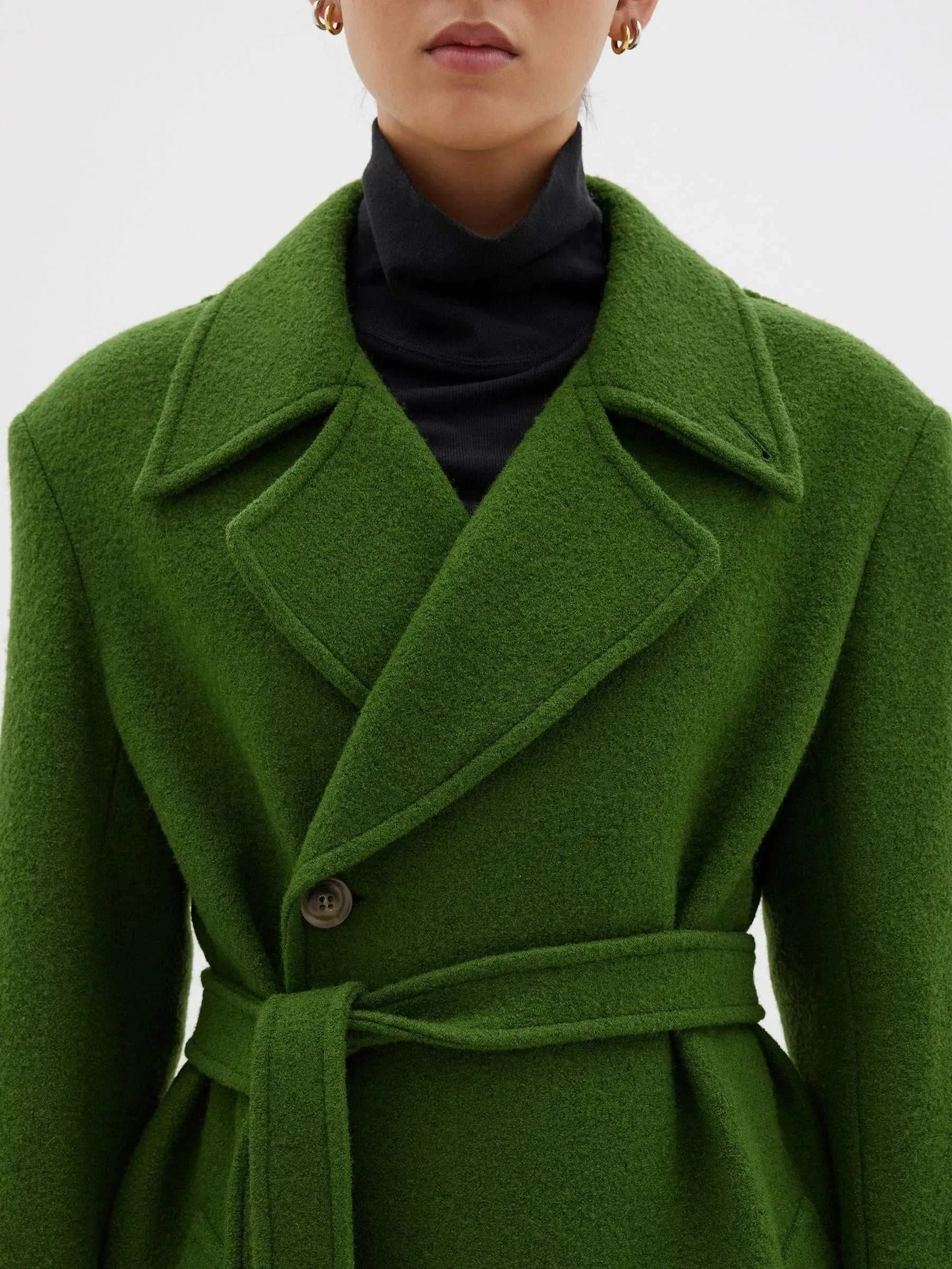 Bassike Boucle Wool Coat Military - Shop Now