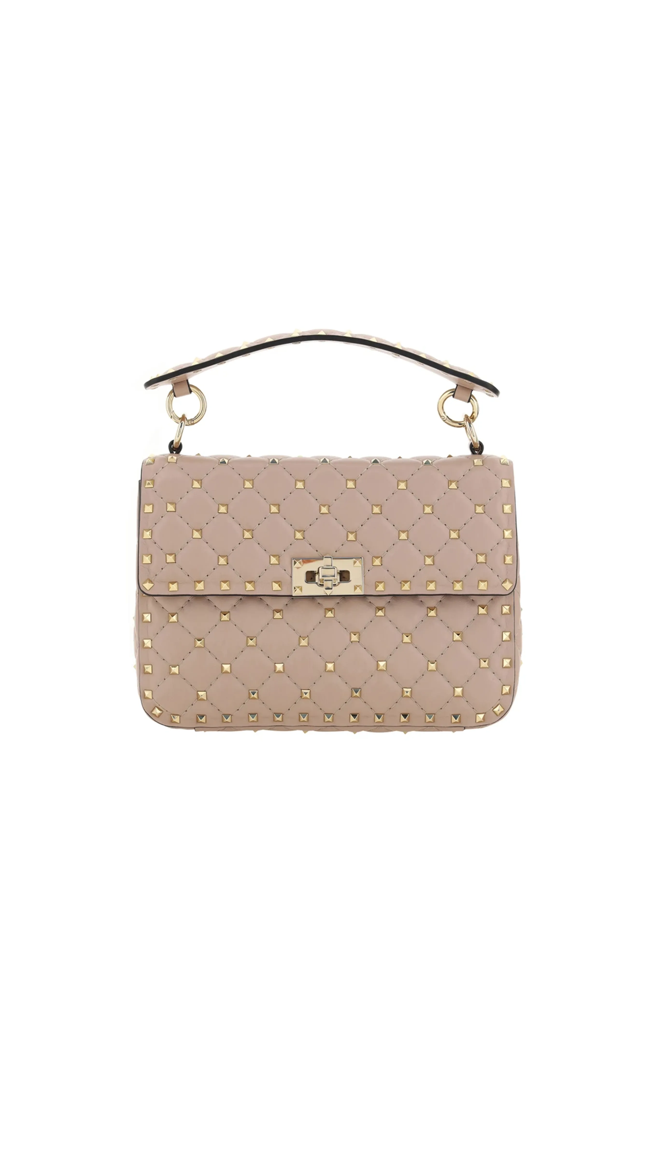 Beige Rockstud Spike Medium Shoulder Bag