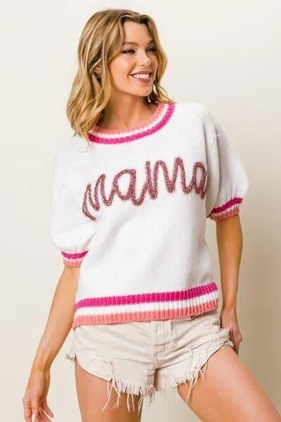 BiBi MAMA Short Sleeve Sweater with Contrast Trim