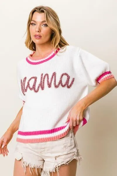 BiBi MAMA Short Sleeve Sweater with Contrast Trim