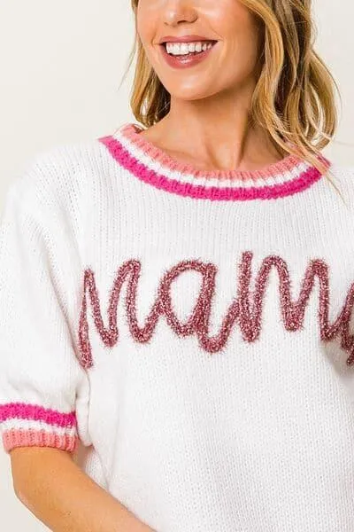 BiBi MAMA Short Sleeve Sweater with Contrast Trim