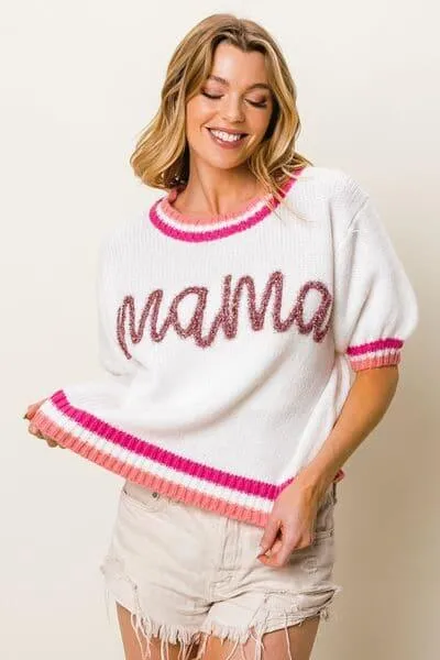 BiBi MAMA Short Sleeve Sweater with Contrast Trim