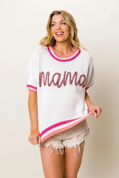 BiBi MAMA Short Sleeve Sweater with Contrast Trim