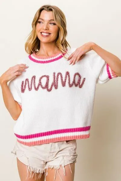 BiBi MAMA Short Sleeve Sweater with Contrast Trim