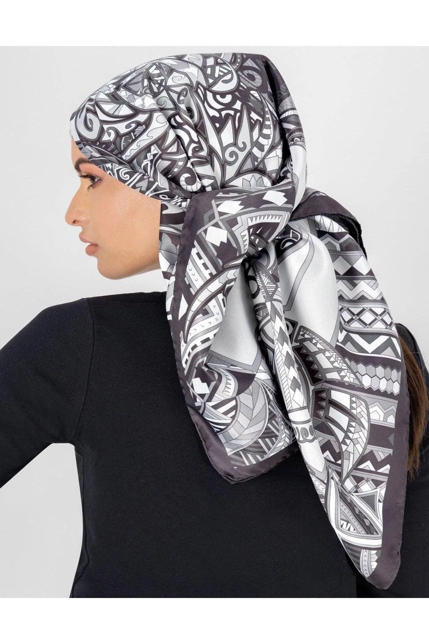 Black 100% Silk Scarf - Power of Life