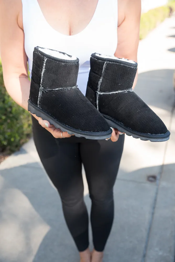 Black Corduroy Comfort Boots