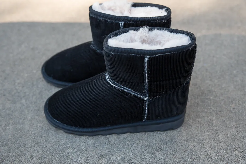 Black Corduroy Comfort Boots