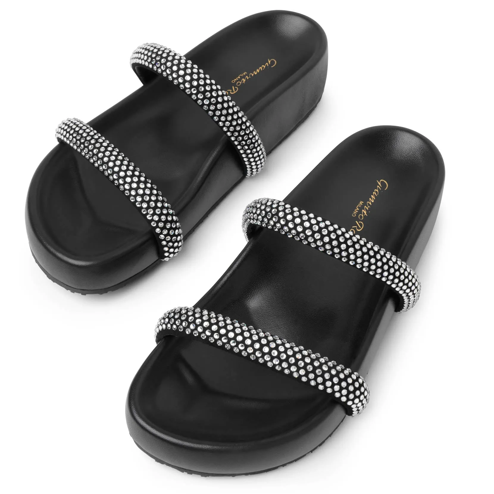 Black Crystal Gianvito Rossi Croisette Slide Sandals