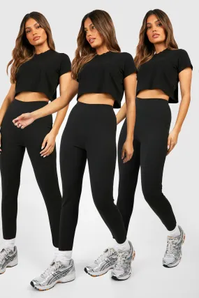 Black High Waisted Cotton Leggings 3 Pack - boohoo