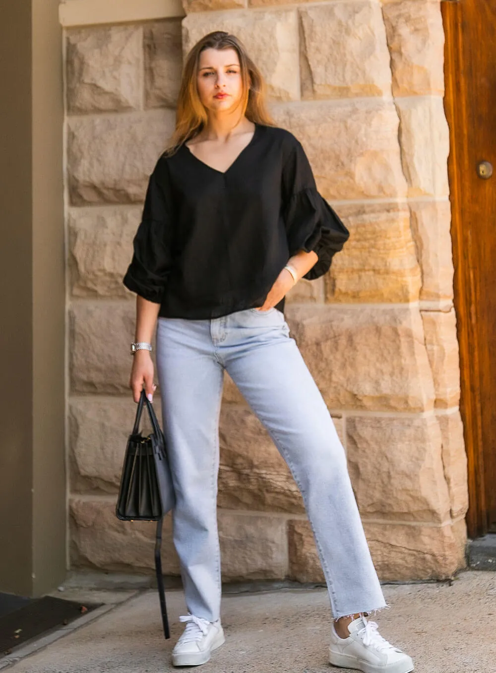 Black Linen Top - Celeste