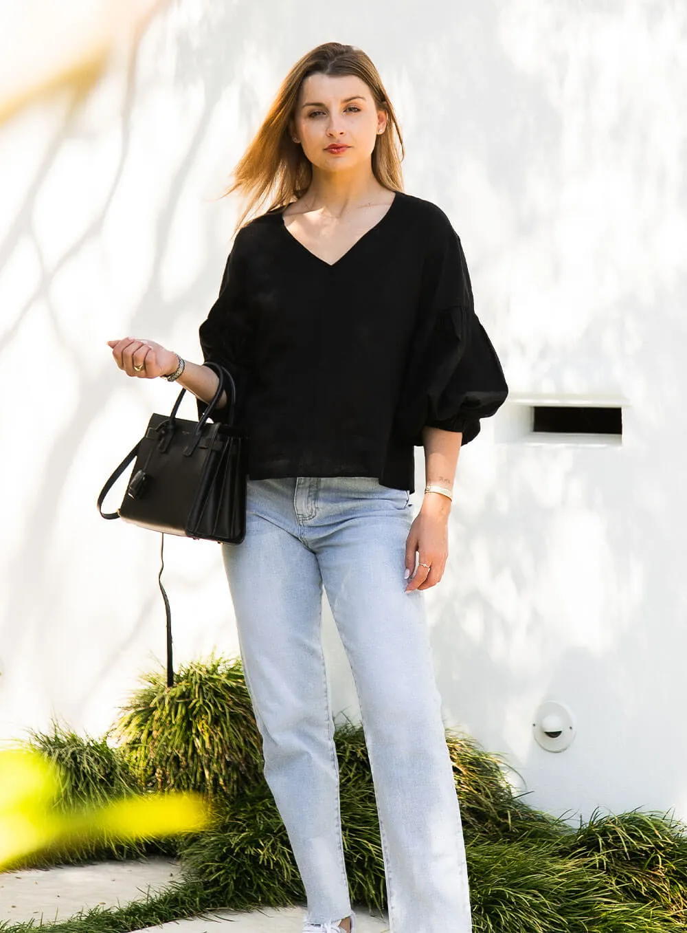 Black Linen Top - Celeste