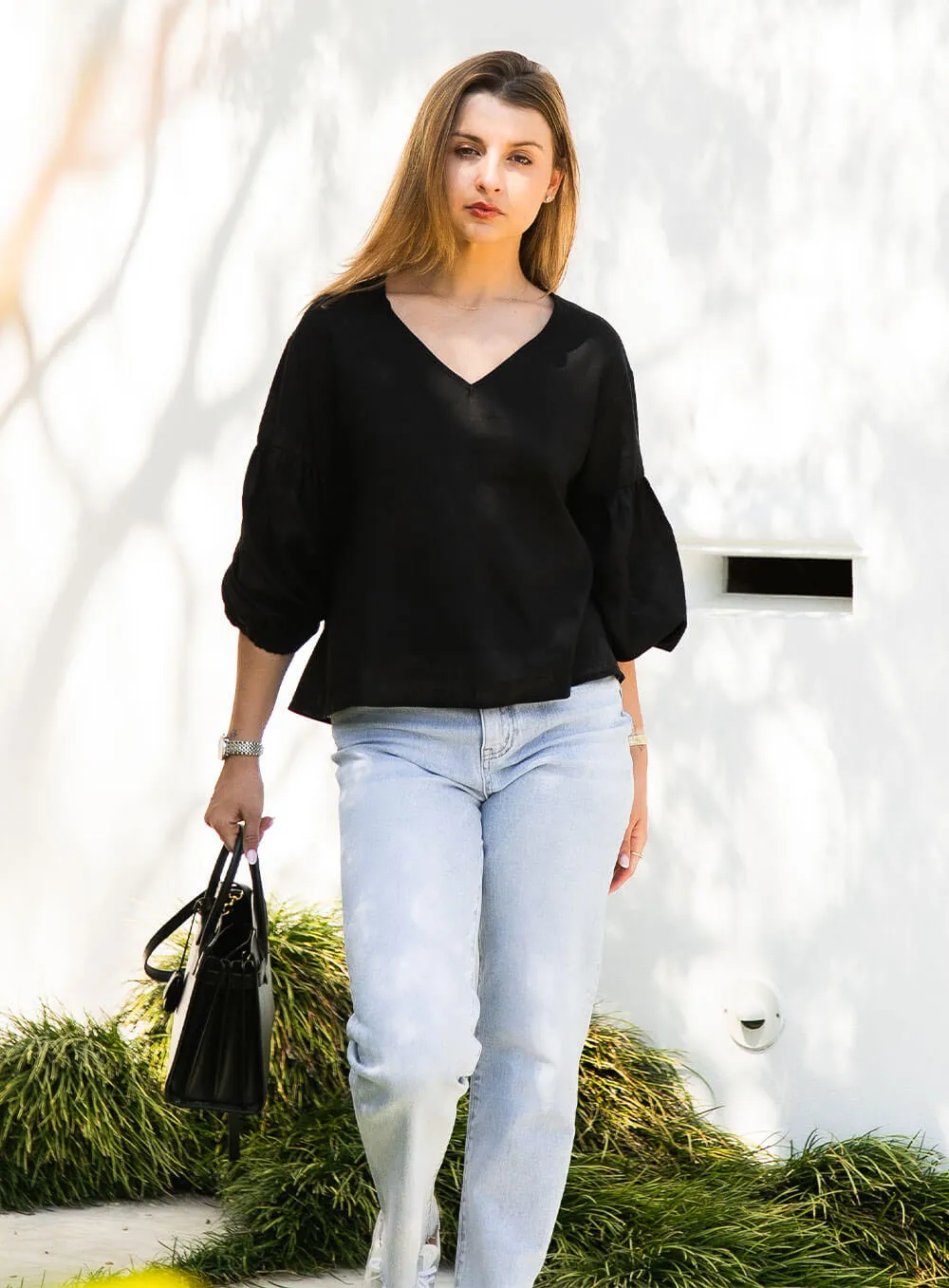 Black Linen Top - Celeste