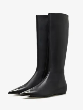 Black Pointed-toe Knee High Boots