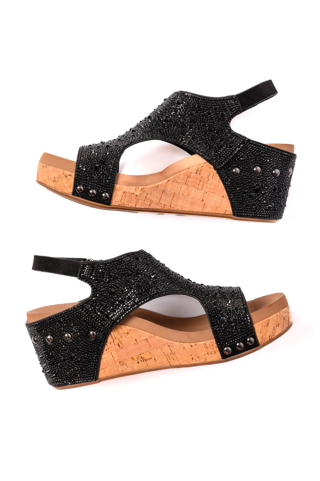 Black Rhinestone Ashley Wedge Sandals