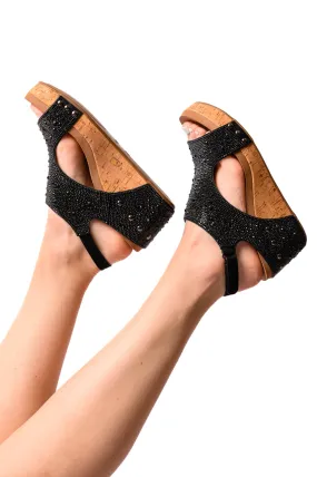 Black Rhinestone Ashley Wedge Sandals