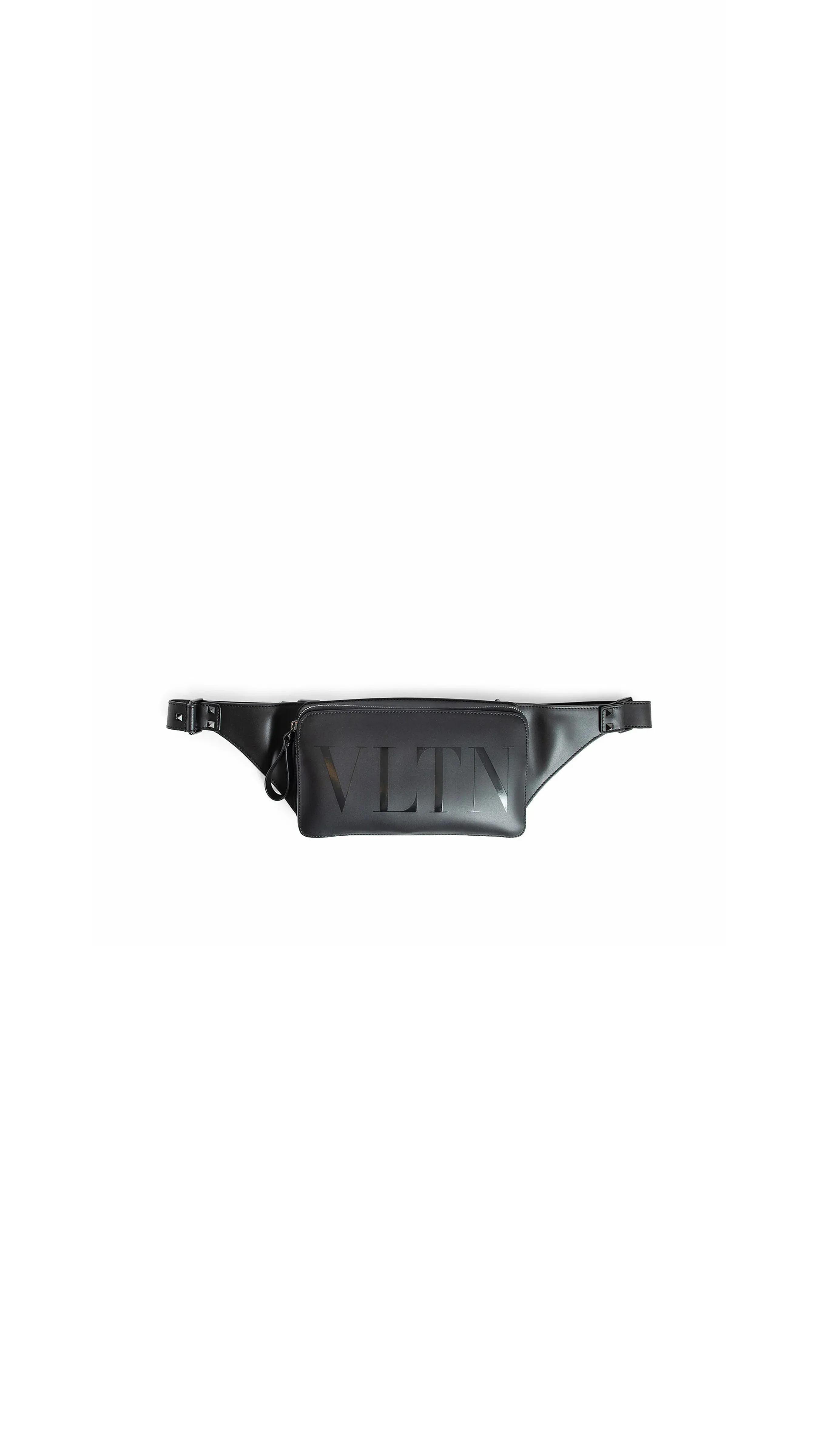 Black Vltn Leather Fanny Pack