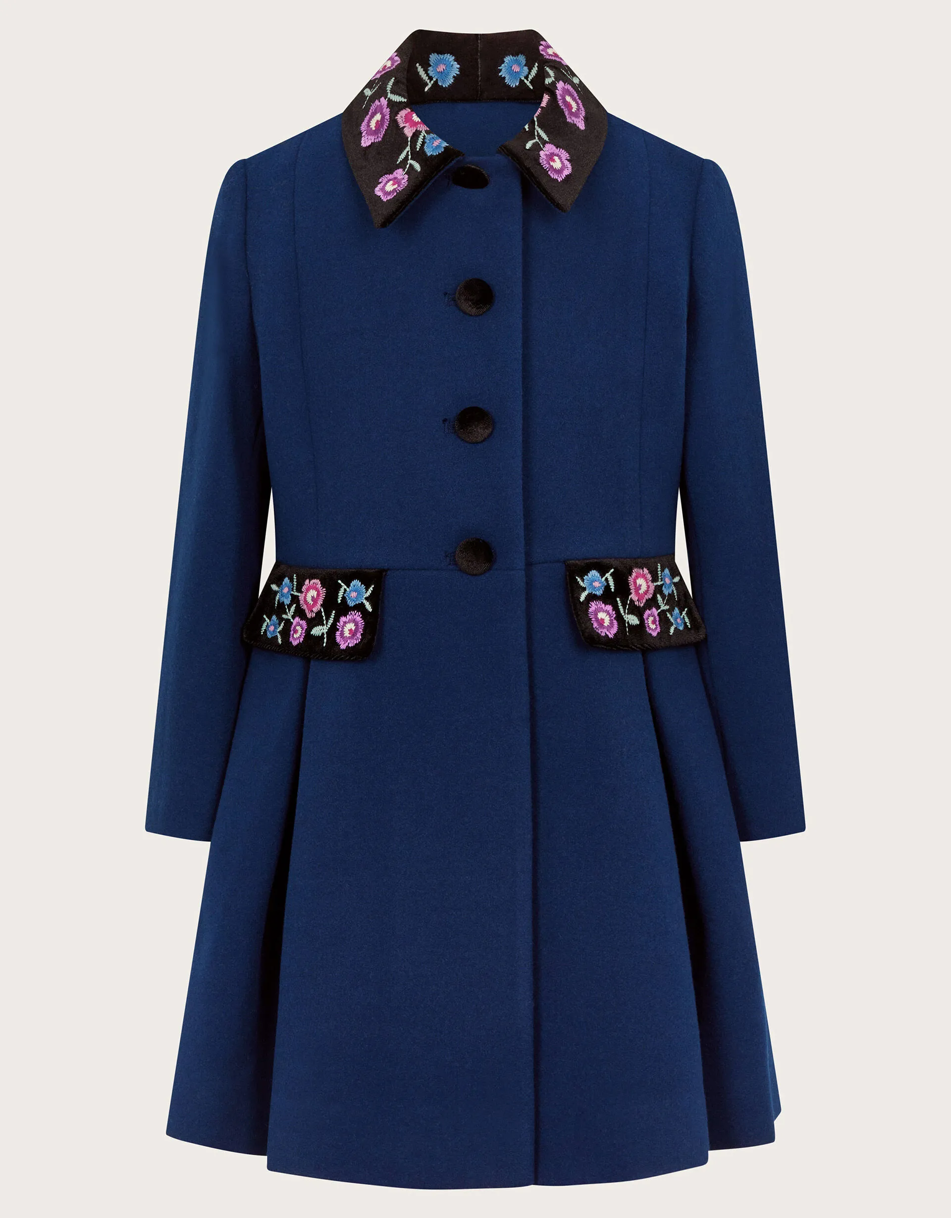 Blue Floral Embroidered Coat Dress