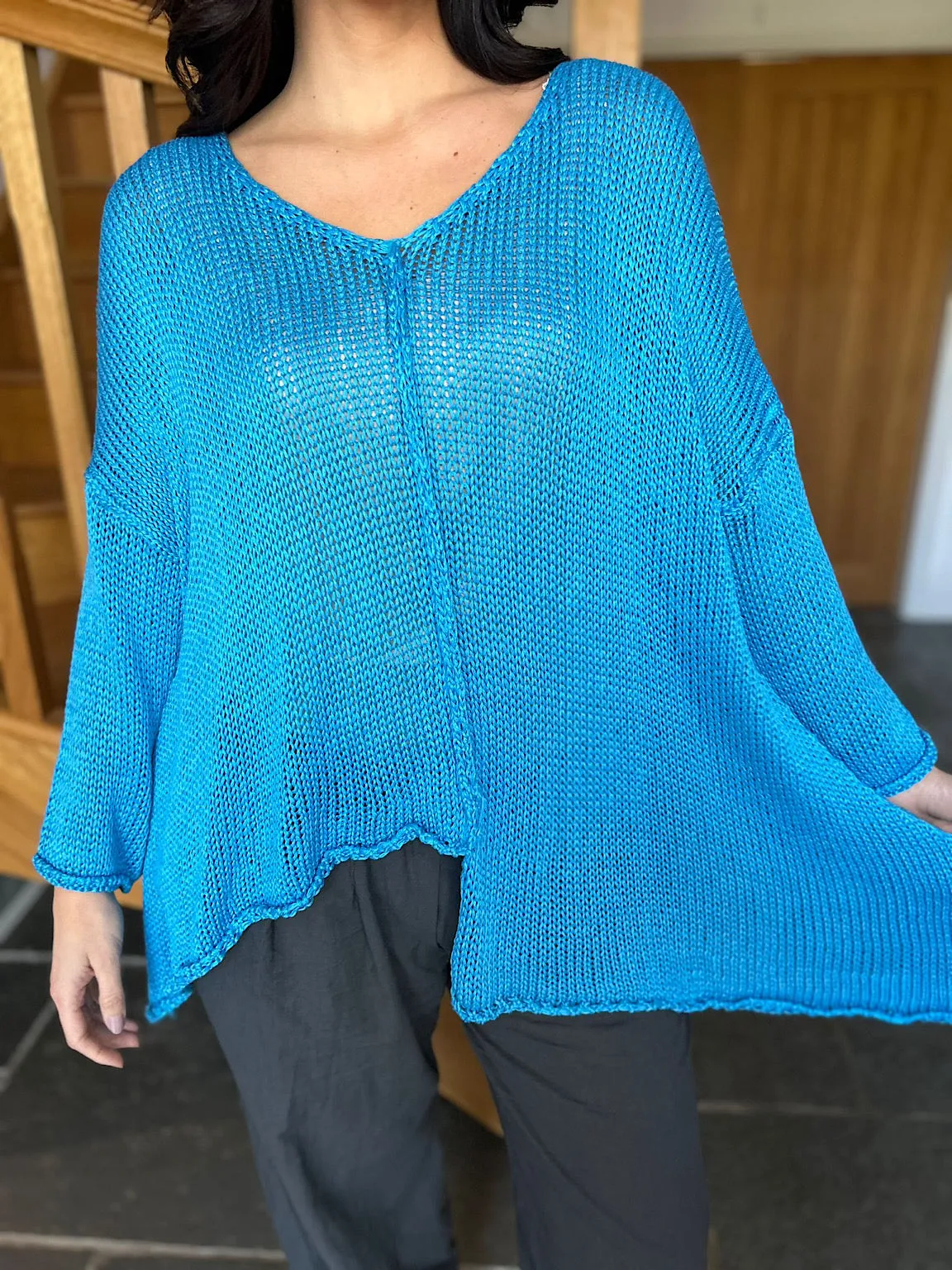 Blue Loose Knit Cody with Reverse Seam Detail