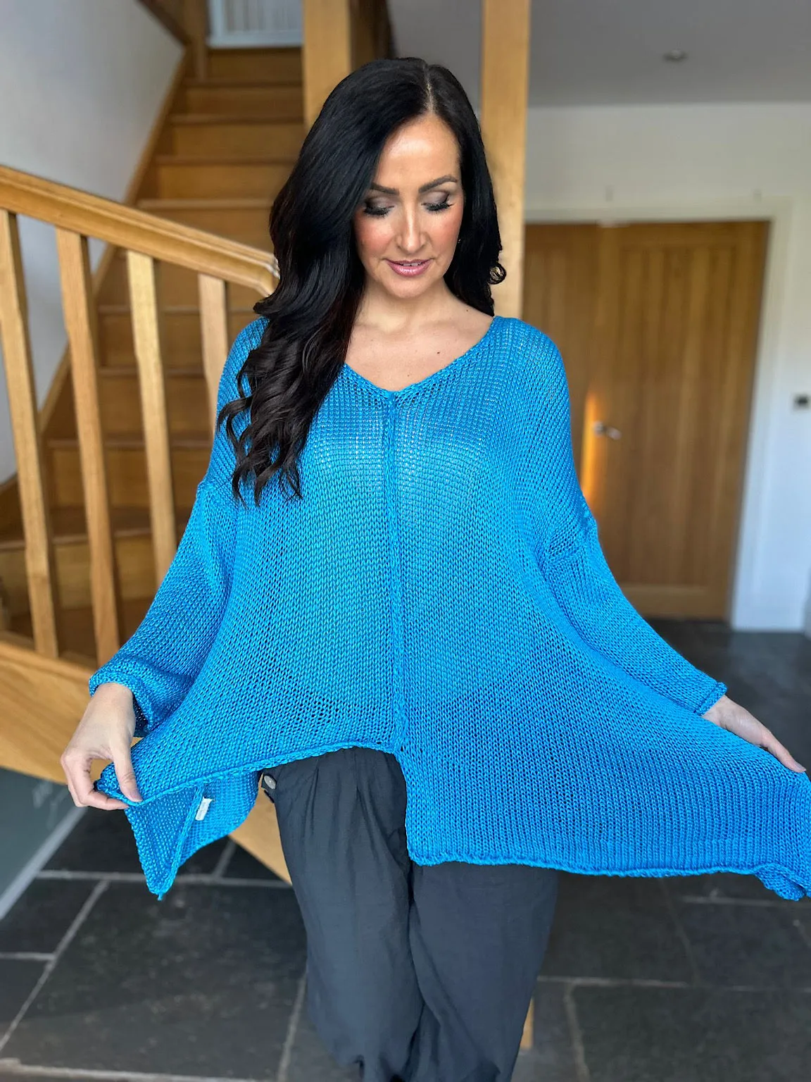 Blue Loose Knit Cody with Reverse Seam Detail