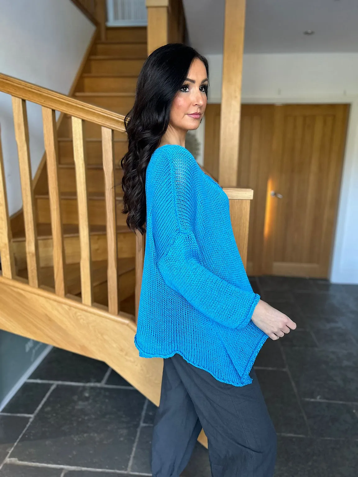 Blue Loose Knit Cody with Reverse Seam Detail