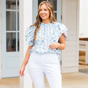 Blue Top with Polka Dot Design on I's