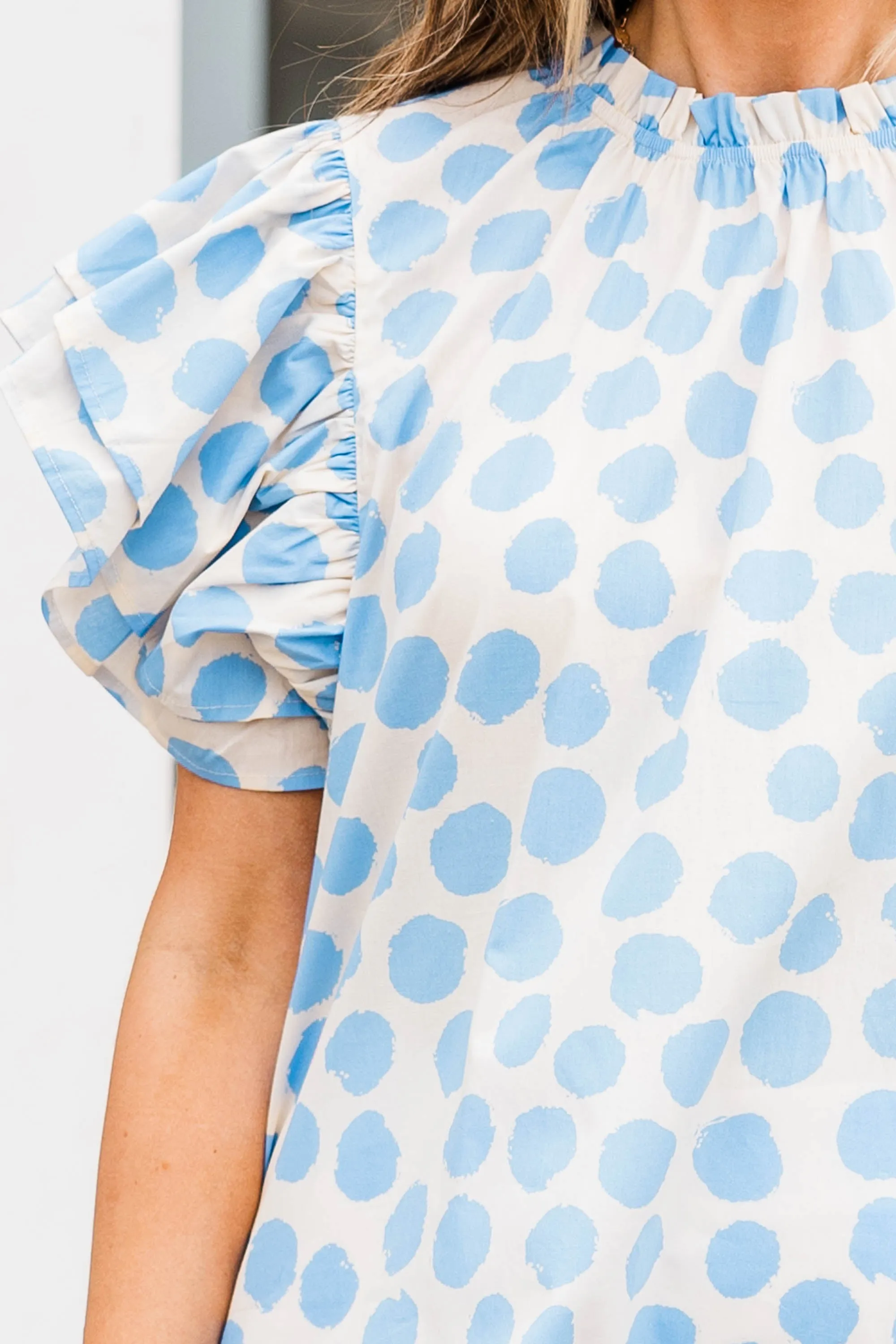 Blue Top with Polka Dot Design on I's