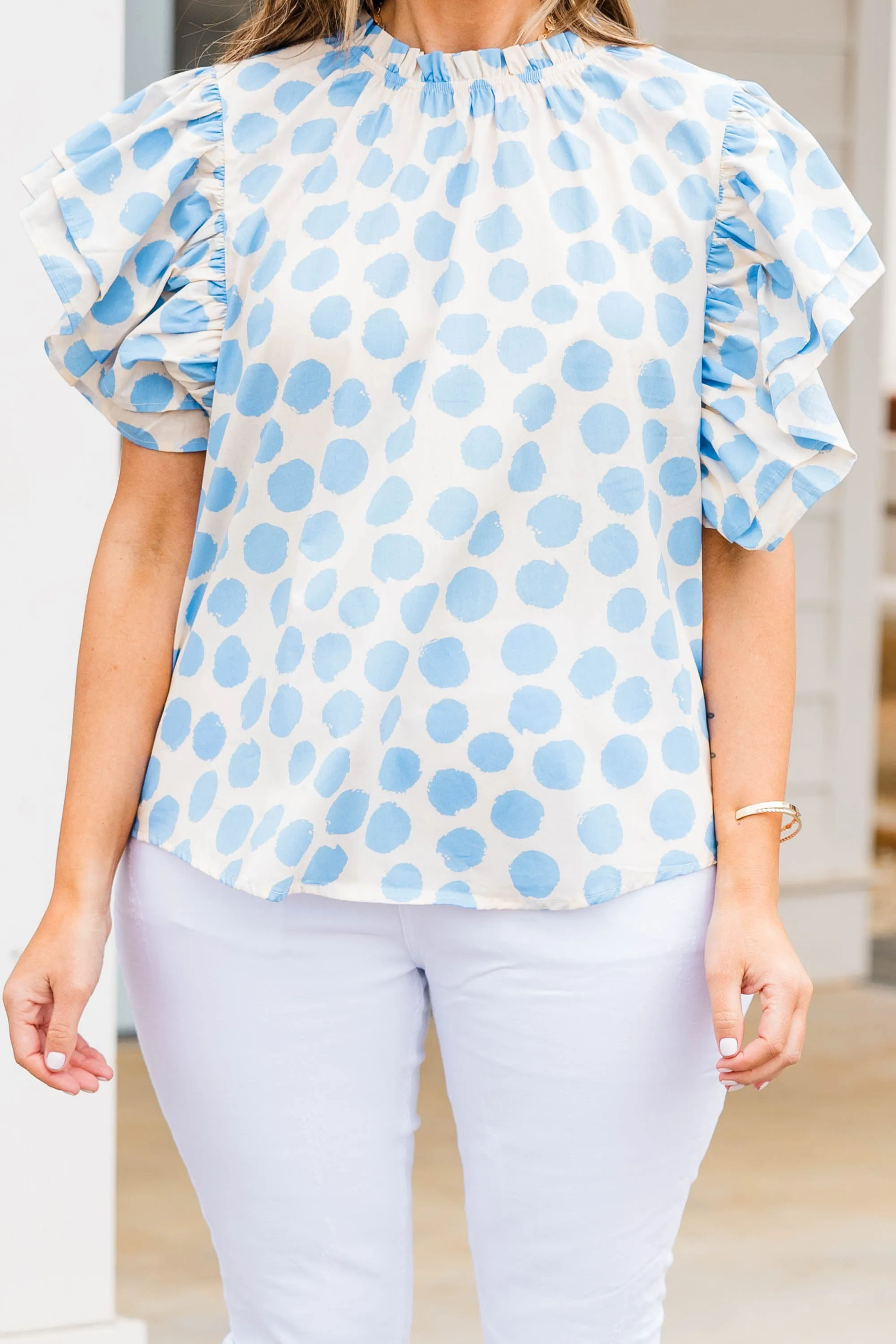 Blue Top with Polka Dot Design on I's