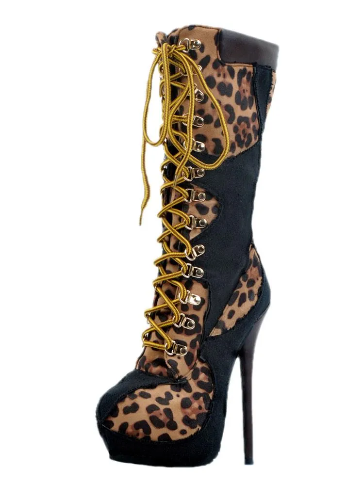 Bold Leopard Print High Heel Platform Boots