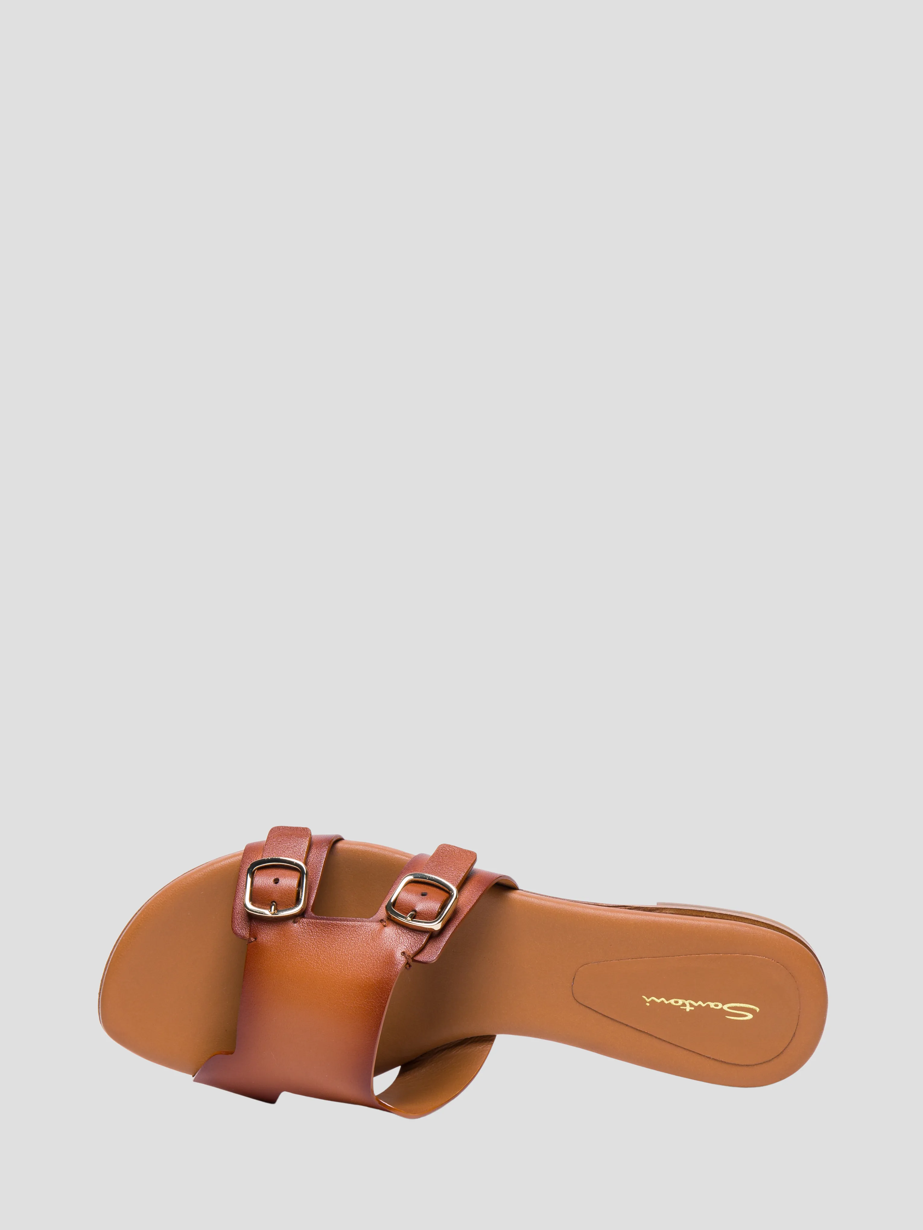 Brown Double Buckle Flat Sandal