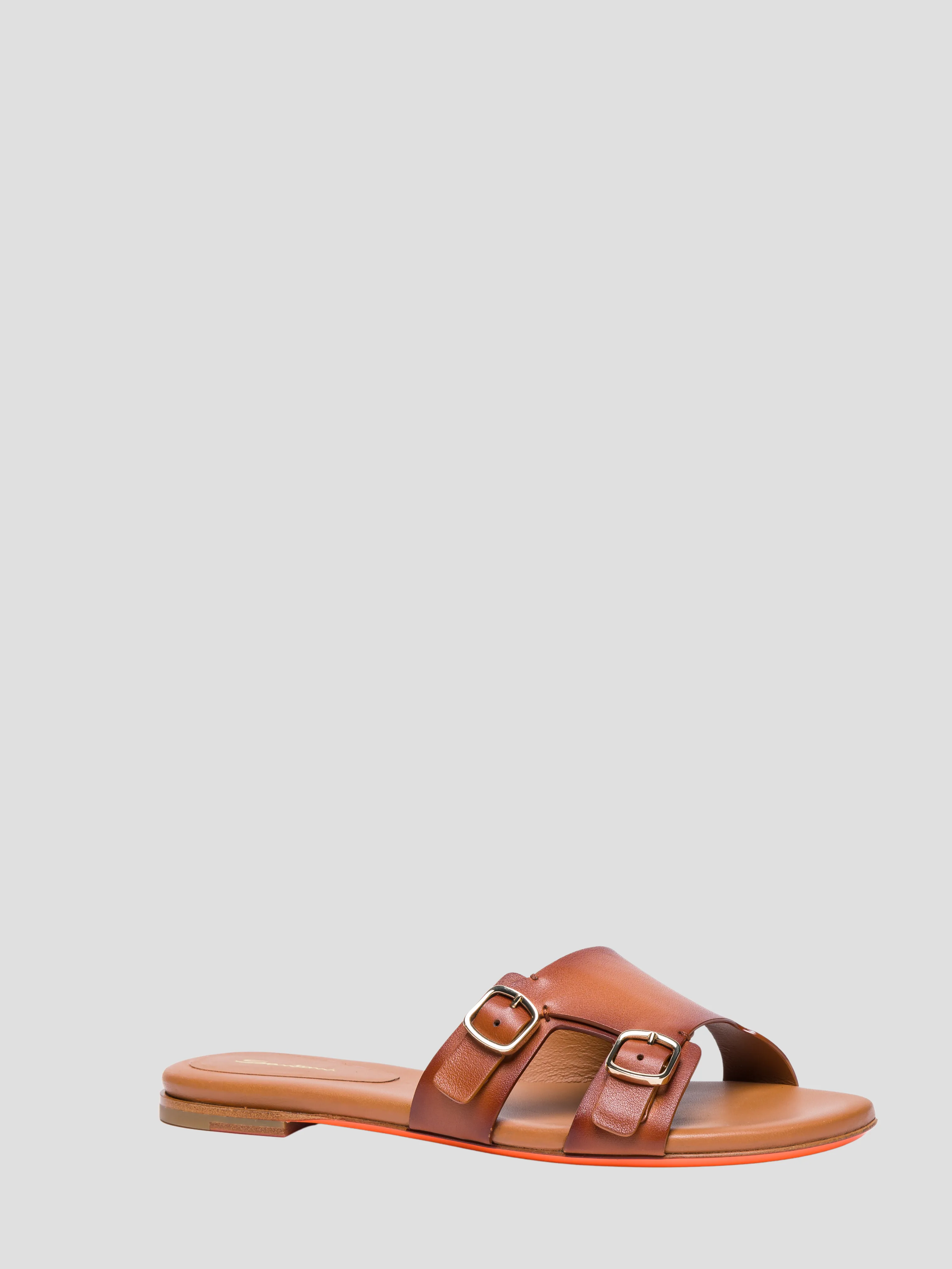 Brown Double Buckle Flat Sandal