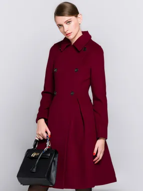 Burgundy Double-Breasted Women's Winter Coat 2024 Collection