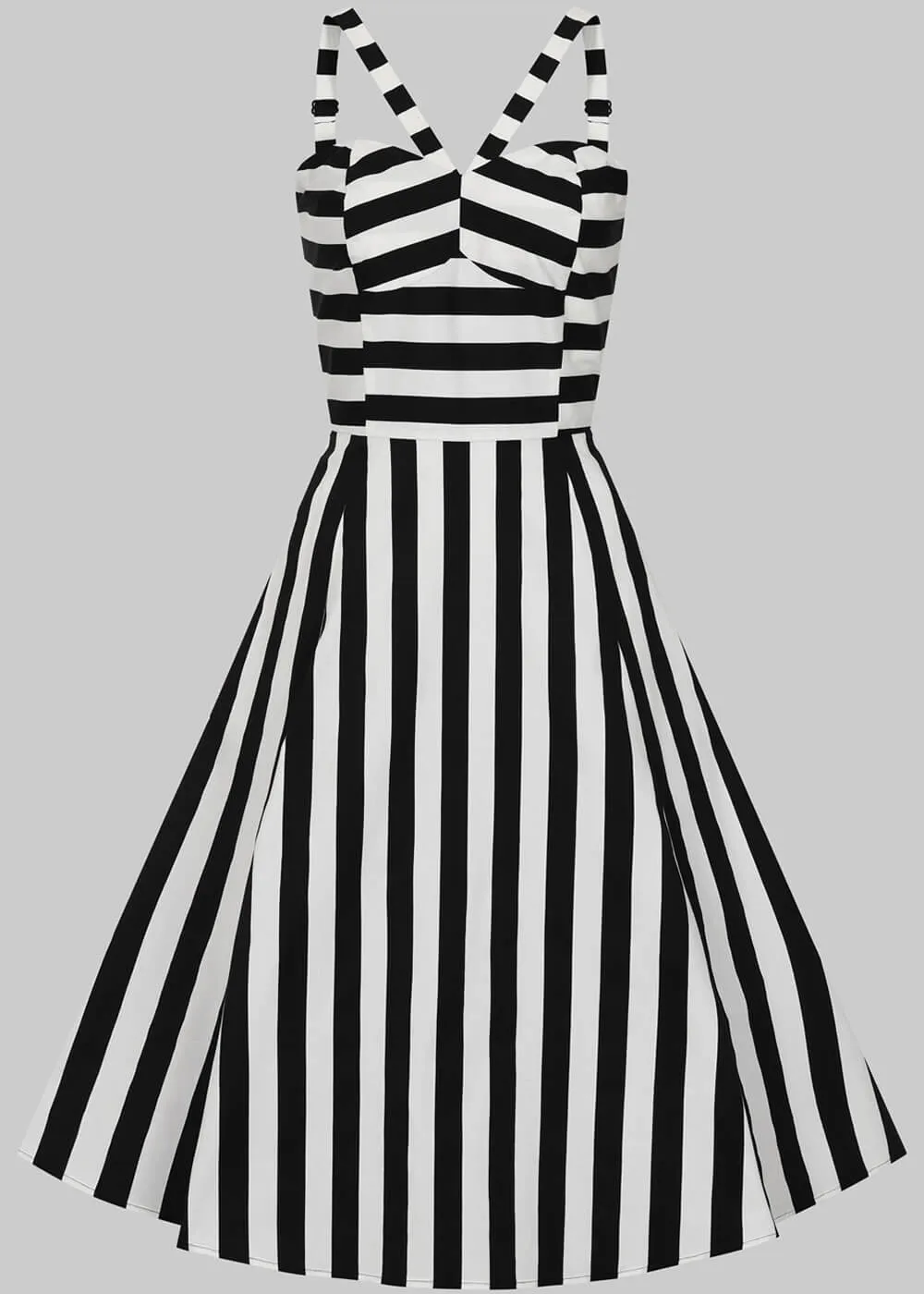 Collectif Emma Contrast Stripe 50s Swing Dress Black White