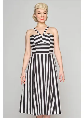 Collectif Emma Contrast Stripe 50s Swing Dress Black White