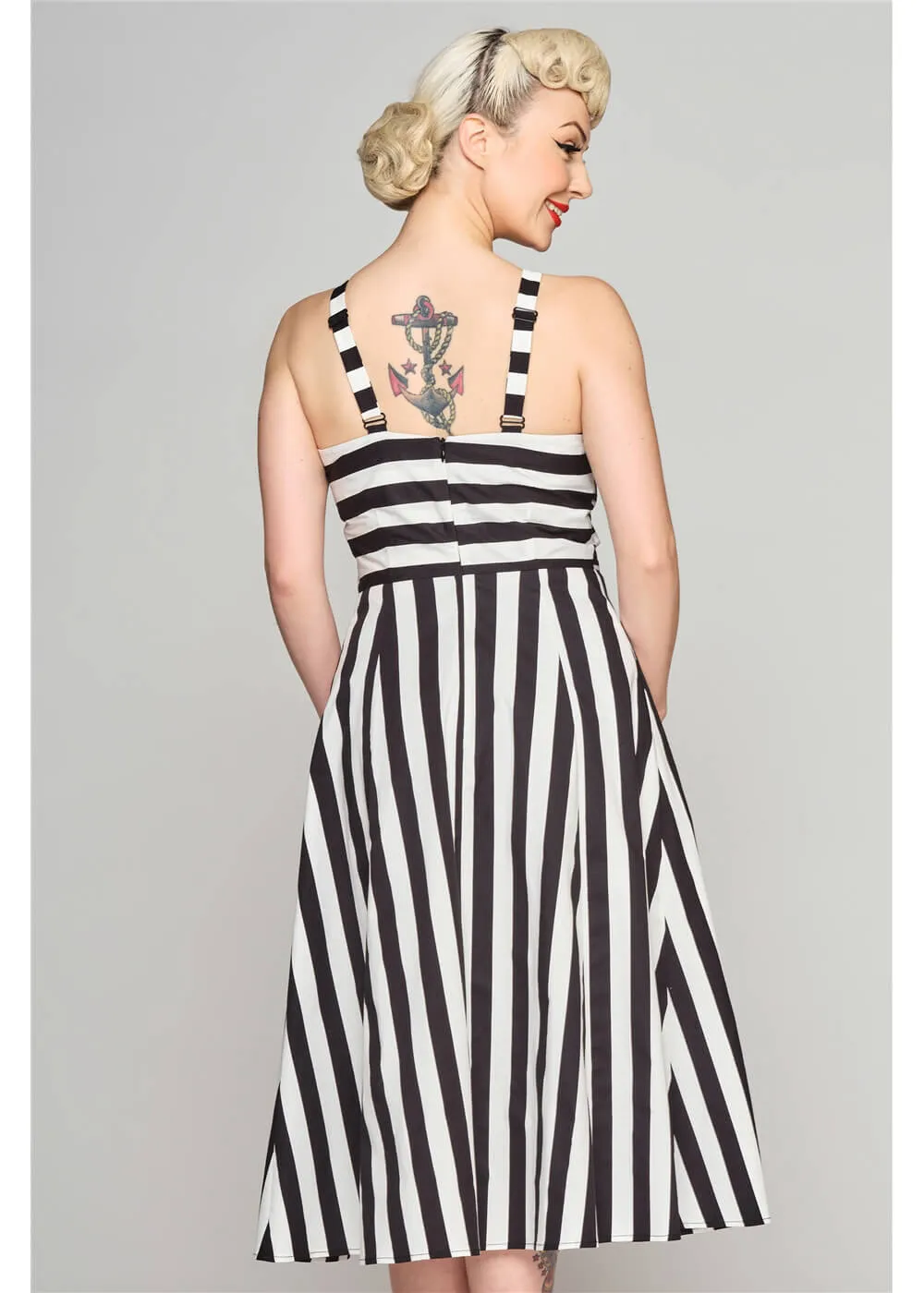 Collectif Emma Contrast Stripe 50s Swing Dress Black White