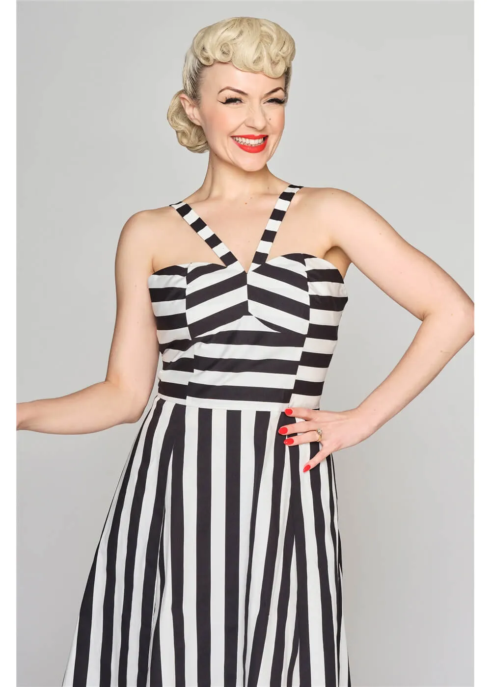 Collectif Emma Contrast Stripe 50s Swing Dress Black White