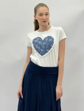 Cotton T-shirt with Denim Heart.