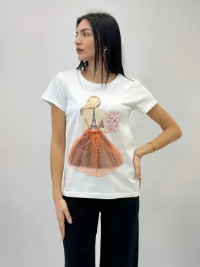 Cotton T-shirt with Eiffel Tower design.